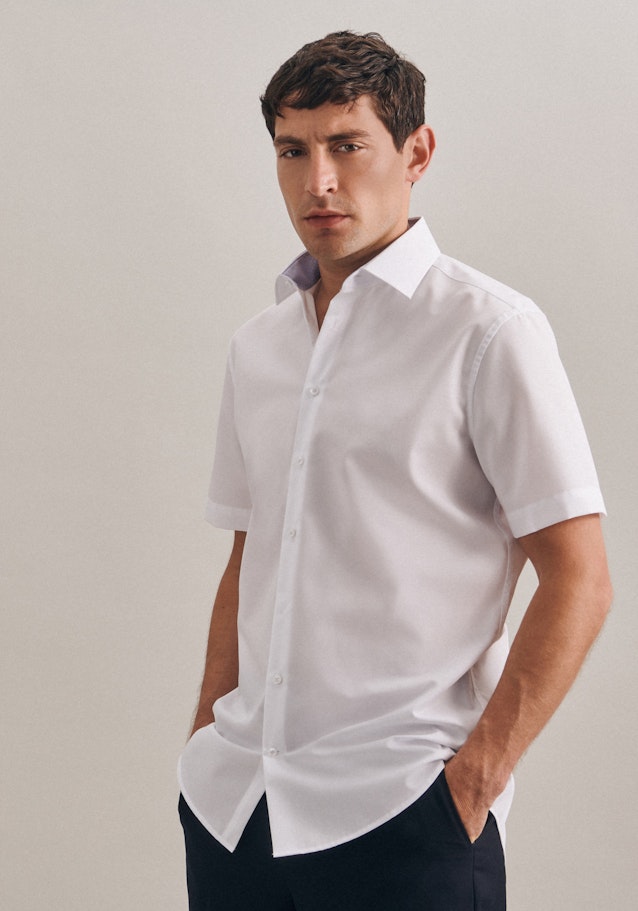 Non-iron Popeline korte arm Business overhemd in Shaped with Kentkraag in Wit |  Seidensticker Onlineshop