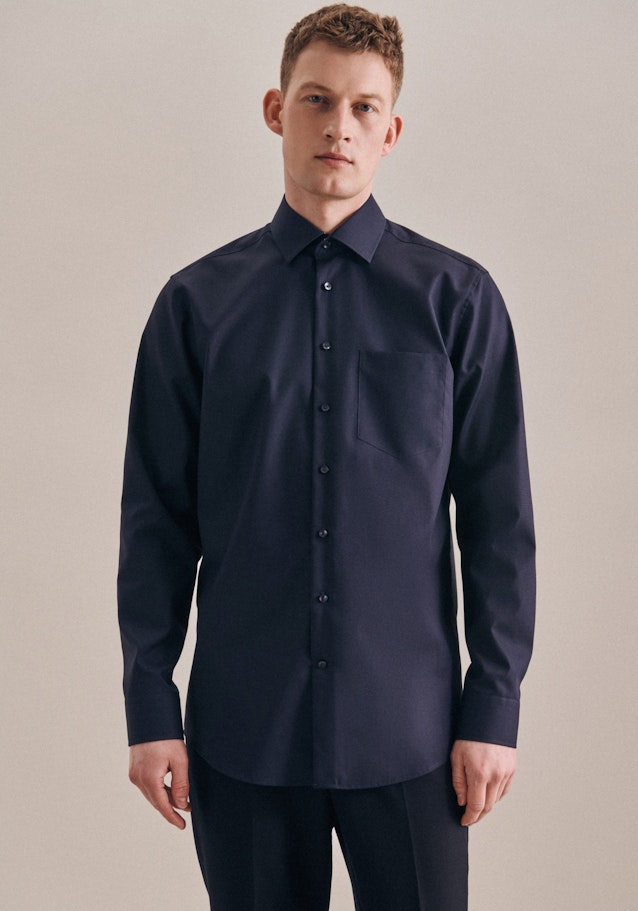 Non-iron Poplin Business Shirt in Regular with Kent-Collar in Dark Blue |  Seidensticker Onlineshop