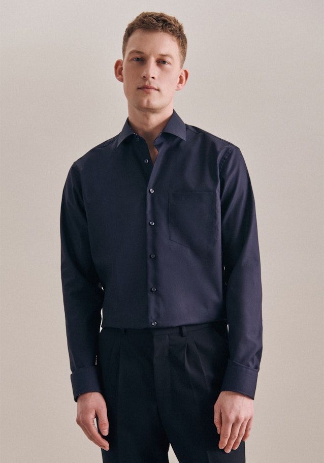 Non-iron Poplin Business Shirt in Regular with Kent-Collar in Dark Blue |  Seidensticker Onlineshop