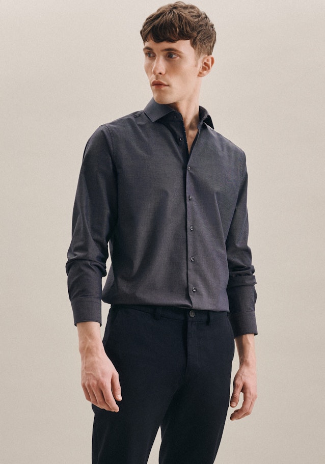 Non-iron Dobby Business Shirt in Slim with Kent-Collar in Dark Blue |  Seidensticker Onlineshop