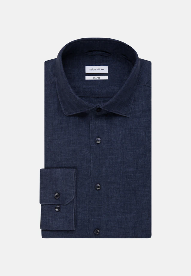 Shaped Linen shirt Plain in Dark Blue |  Seidensticker Onlineshop