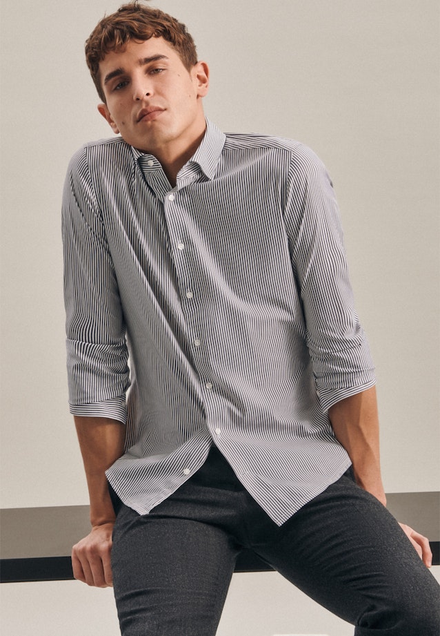 Slim Performancehemd Streifen in Dunkelblau |  Seidensticker Onlineshop