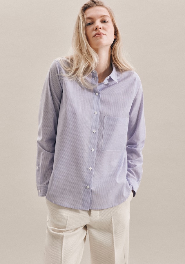 Lange mouwen Voile Shirtblouse in Middelmatig Blauw |  Seidensticker Onlineshop