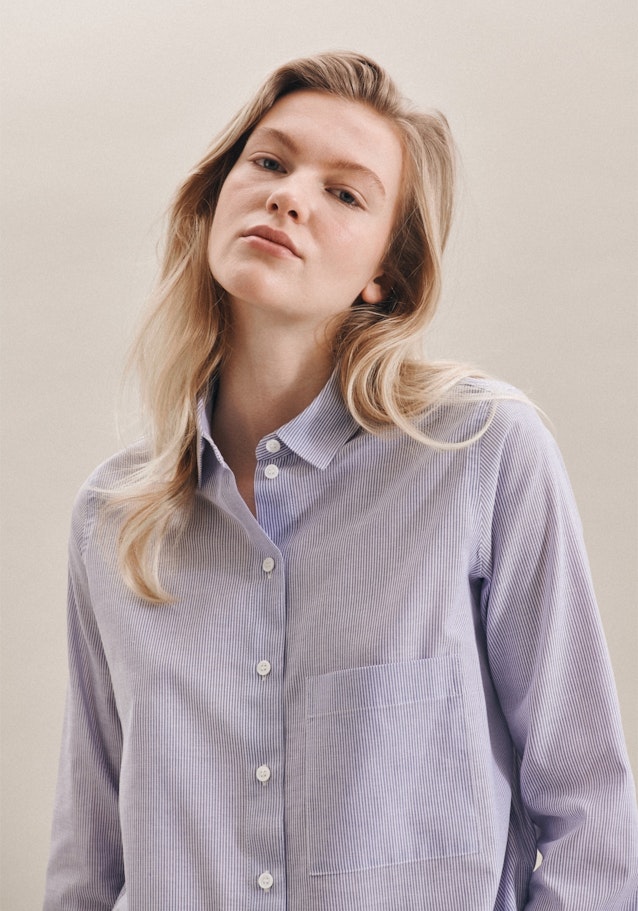 Lange mouwen Voile Shirtblouse in Middelmatig Blauw |  Seidensticker Onlineshop