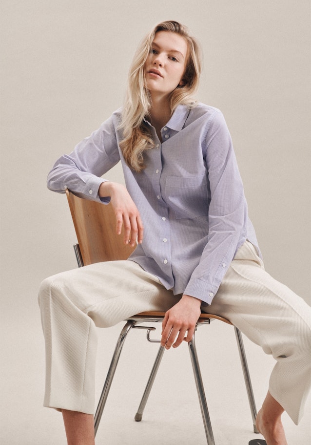 Lange mouwen Voile Shirtblouse in Middelmatig Blauw |  Seidensticker Onlineshop