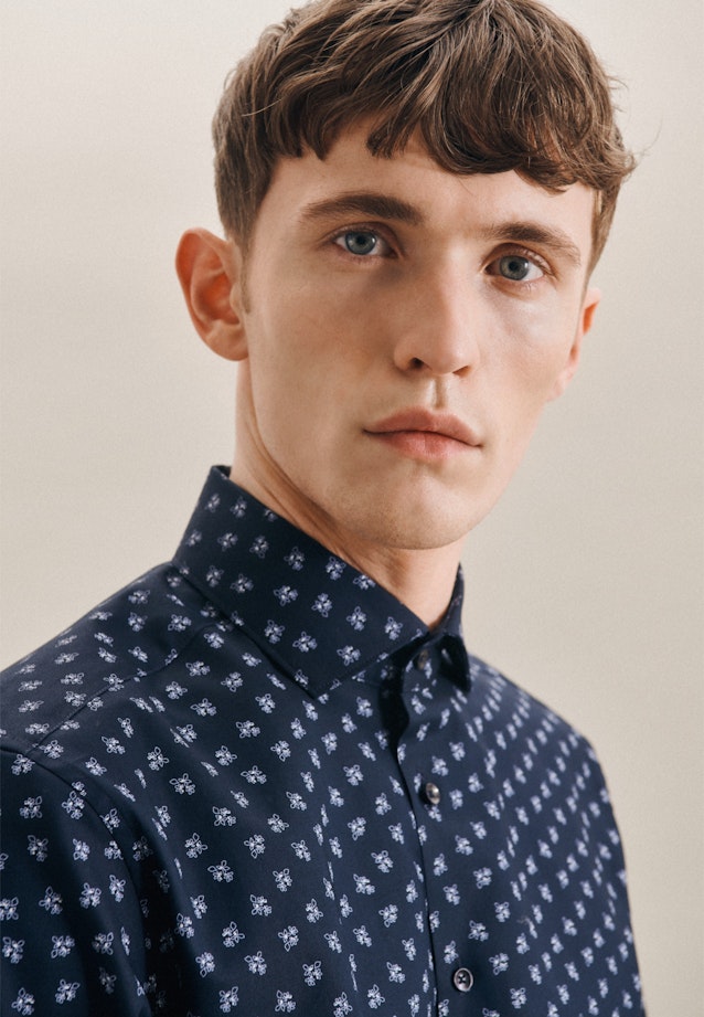 Regular Oxfordhemd Print in Dunkelblau |  Seidensticker Onlineshop