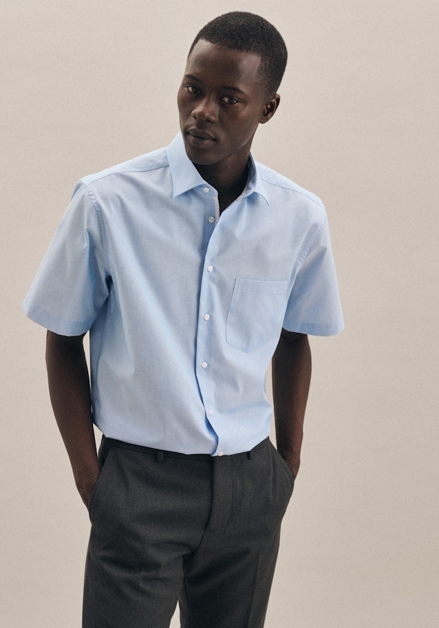 Non-iron Mille Rayé Short sleeve Business Shirt in Regular with Kent-Collar in Turquoise |  Seidensticker Onlineshop