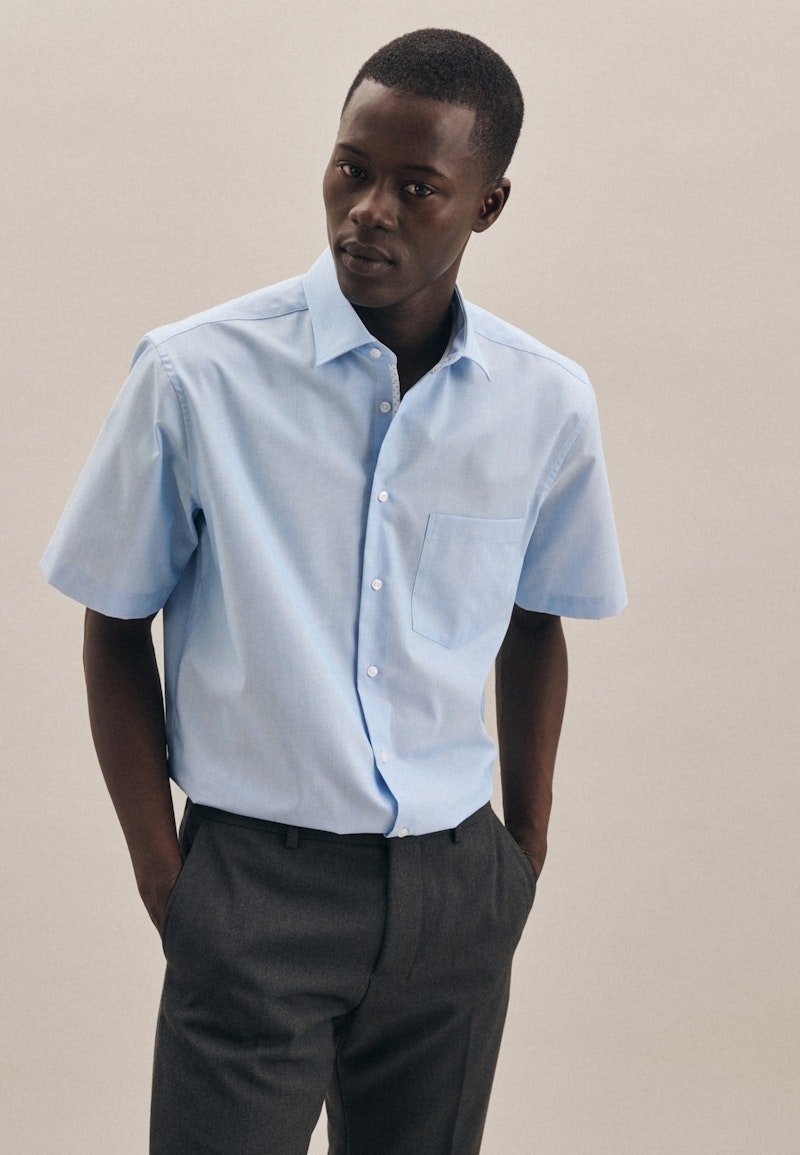 Non-iron Mille Rayé Short sleeve Business Shirt in Regular with Kent-Collar