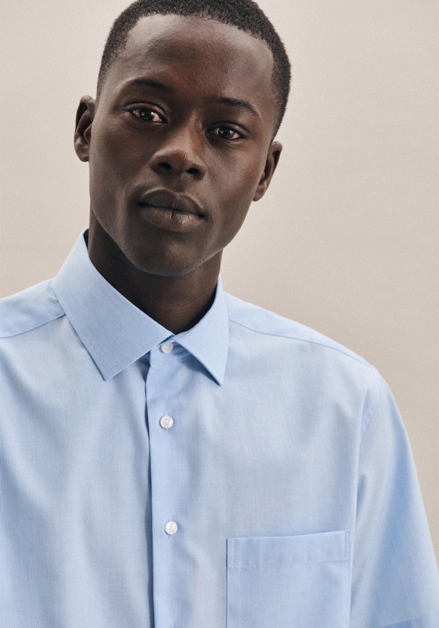 Non-iron Mille Rayé Short sleeve Business Shirt in Regular with Kent-Collar in Turquoise |  Seidensticker Onlineshop