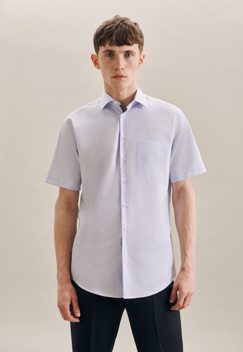 Non-iron Mille Rayé Short sleeve Business Shirt in Regular with Kent-Collar