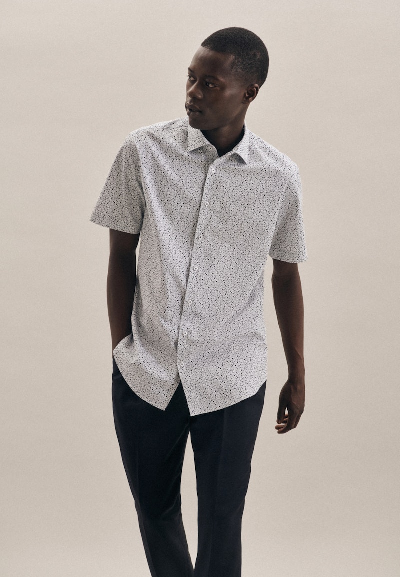 Poplin Short sleeve Business Shirt in Shaped with Kent-Collar