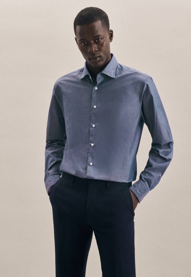 Easy-iron Chambray Business Shirt in Regular with Kent-Collar