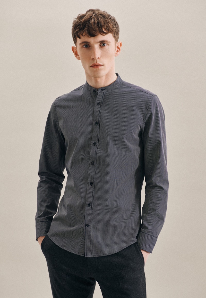 Easy-iron Poplin Business Shirt in Shaped with Stand-Up Collar