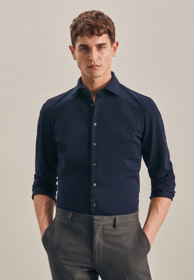 Slim Jerseyhemd Uni in Dunkelblau |  Seidensticker Onlineshop