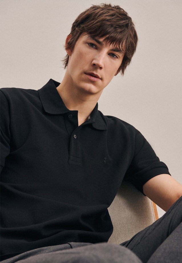 Kragen Polo-Shirt Slim in Schwarz |  Seidensticker Onlineshop