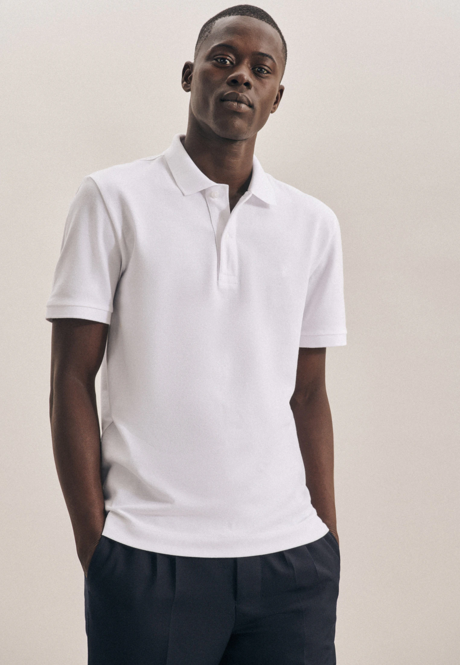 Slim Polo Uni Weiß