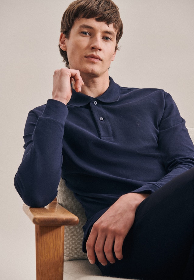Gerader Schnitt (Normal-Fit) Polo-Shirt Uni in Dunkelblau |  Seidensticker Onlineshop