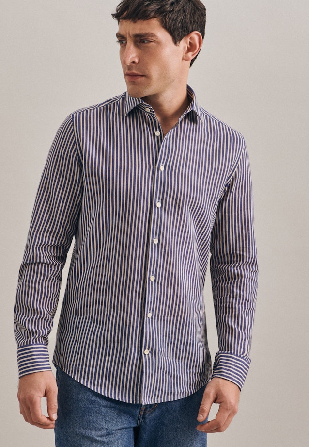 Chemise en lin Slim Lin Col Kent in Bleu Moyen |  Seidensticker Onlineshop