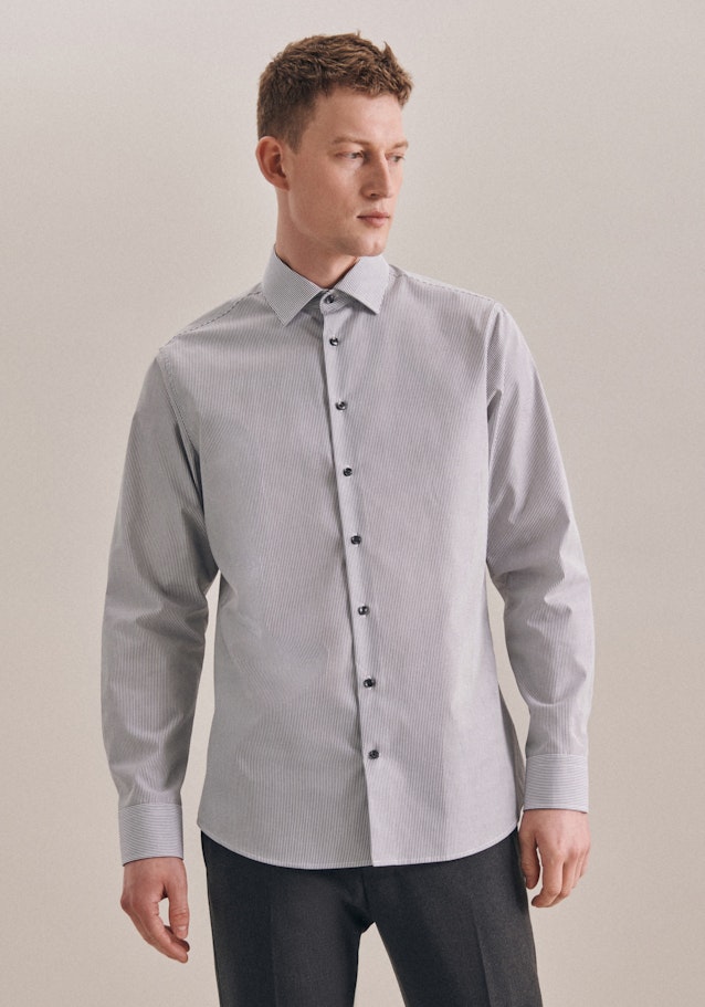 Non-iron Poplin Business Shirt in Shaped with Kent-Collar in Grey |  Seidensticker Onlineshop