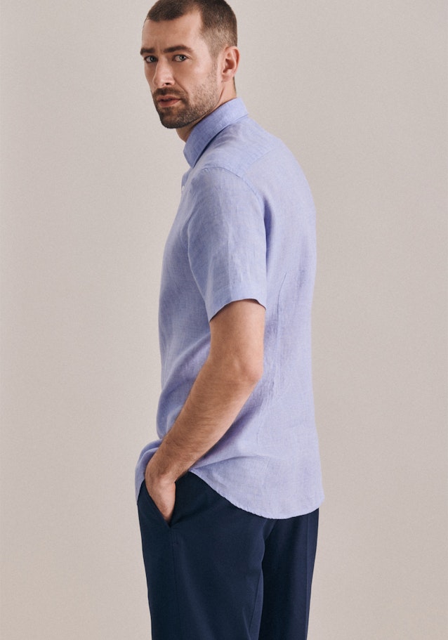 Linen Short sleeve Linen shirt in Shaped with Kent-Collar in Light Blue |  Seidensticker Onlineshop