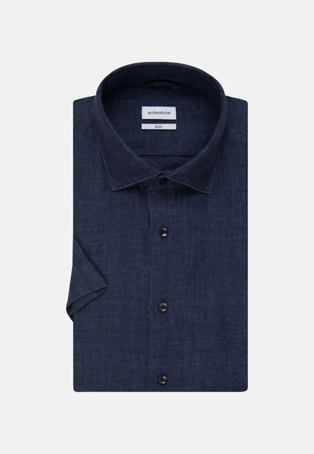 Shaped Linen shirt Plain in Dark Blue |  Seidensticker Onlineshop