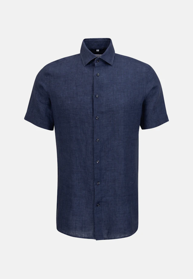 Shaped Linen shirt Plain in Dark Blue |  Seidensticker Onlineshop