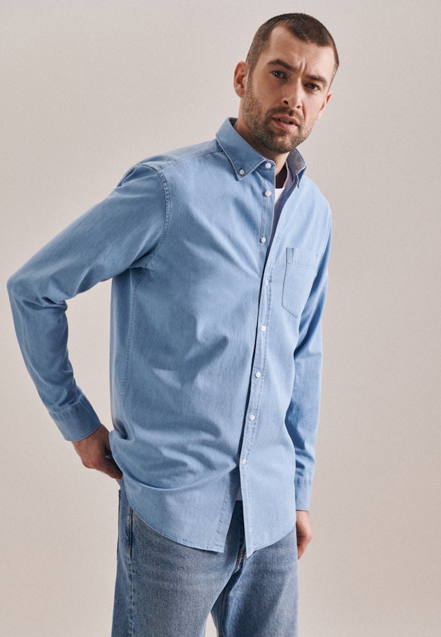 Regular Denimhemd Uni in Hellblau |  Seidensticker Onlineshop