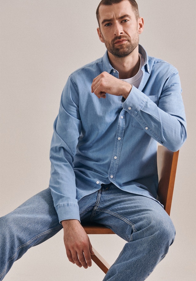 Denim Denimhemd in Regular mit Button-Down-Kragen in Hellblau |  Seidensticker Onlineshop
