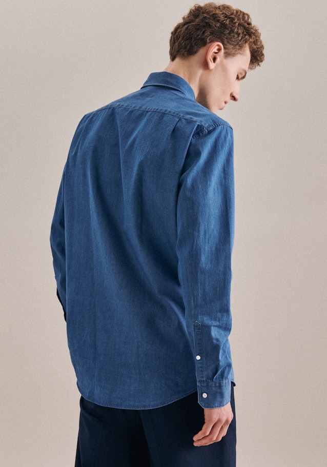 Regular Denimhemd Uni in Mittelblau | Seidensticker Onlineshop