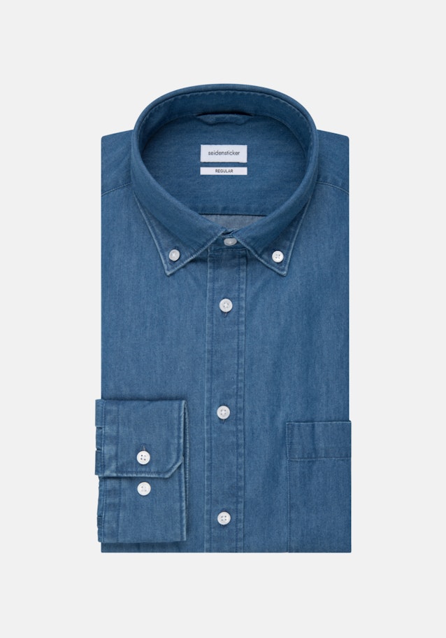 Denim Denimhemd in Regular mit Button-Down-Kragen in Mittelblau |  Seidensticker Onlineshop