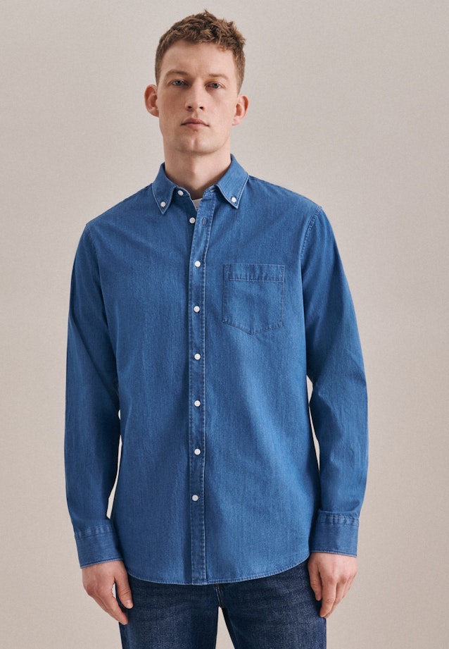 Slim Denimhemd Uni in Mittelblau |  Seidensticker Onlineshop