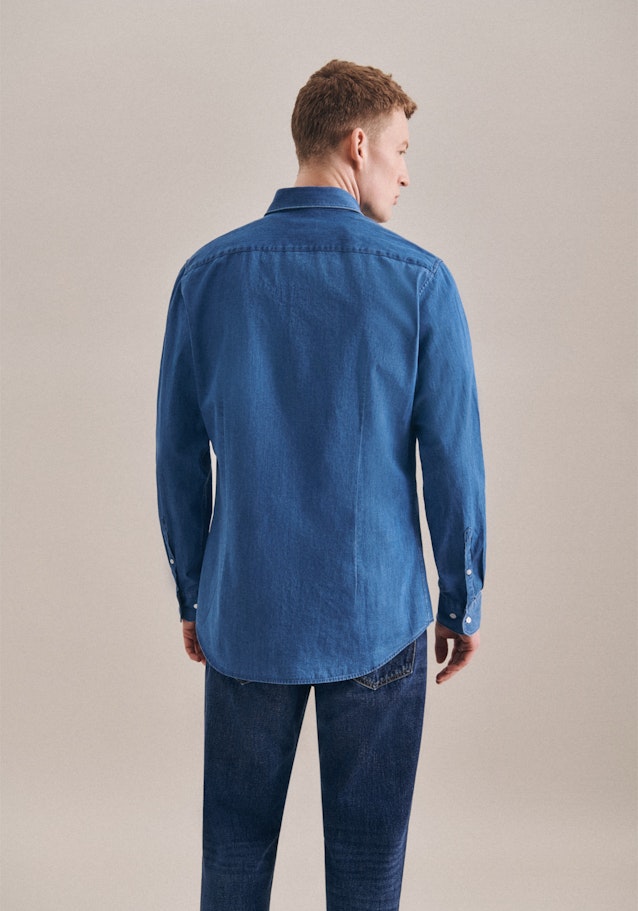 Denim Jeanshemd in Slim mit Button-Down-Kraag in Middelmatig Blauw |  Seidensticker Onlineshop
