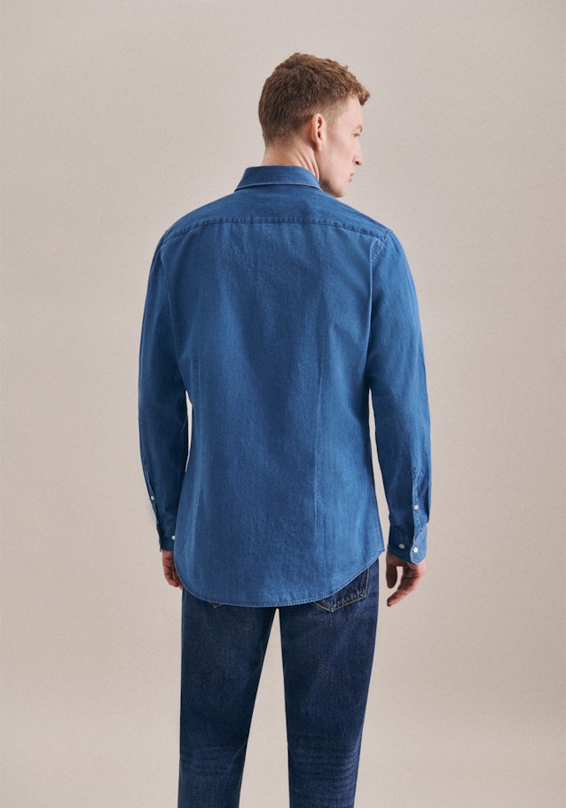 Slim Denimhemd Uni in Mittelblau | Seidensticker Onlineshop