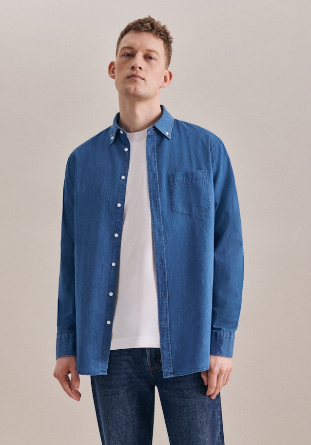 Denim Denim shirt in Slim mit Button-Down-Collar in Medium Blue |  Seidensticker Onlineshop