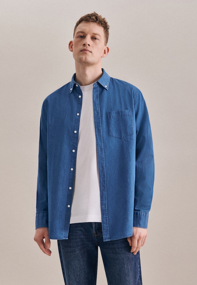 Slim Denimhemd Uni in Mittelblau |  Seidensticker Onlineshop