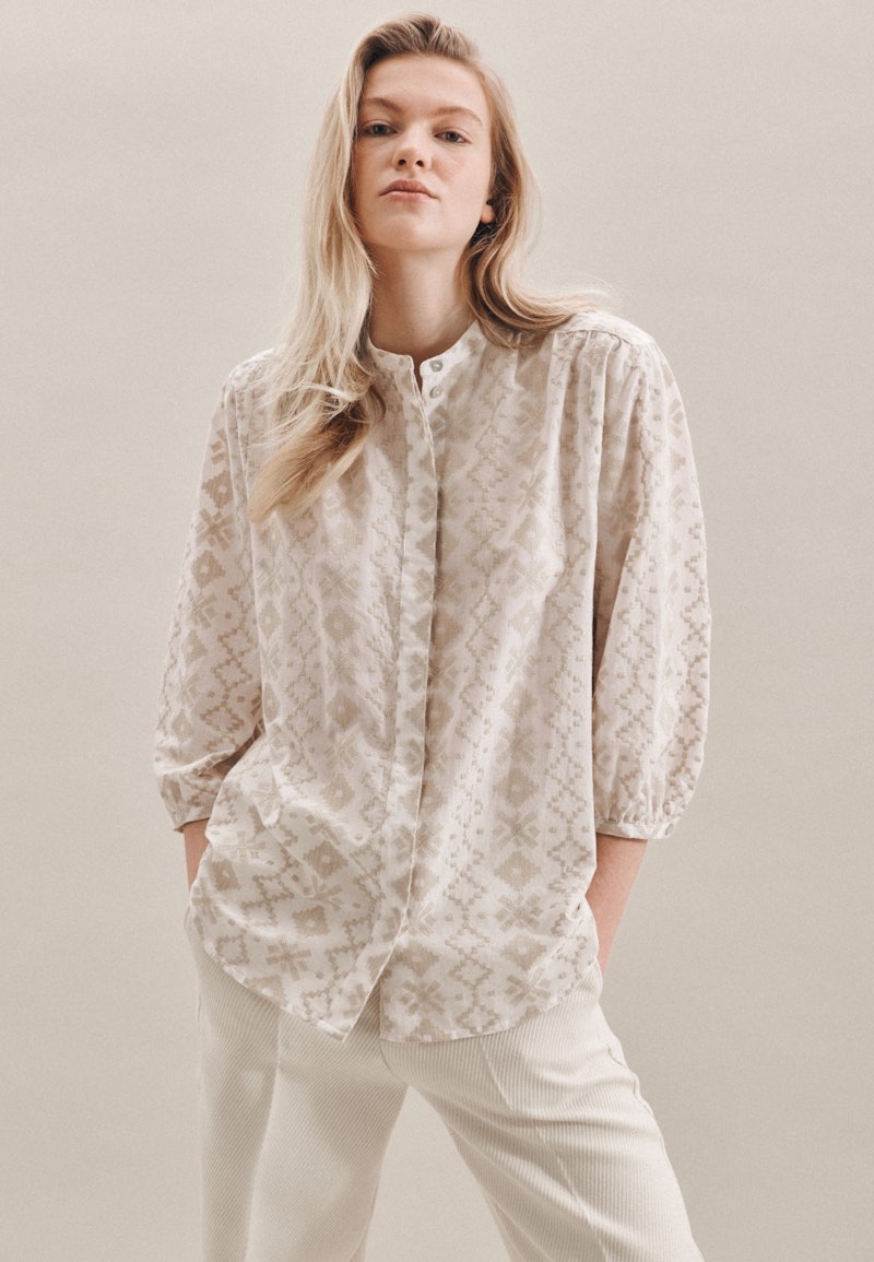 3/4-sleeve Voile Stand-Up Blouse