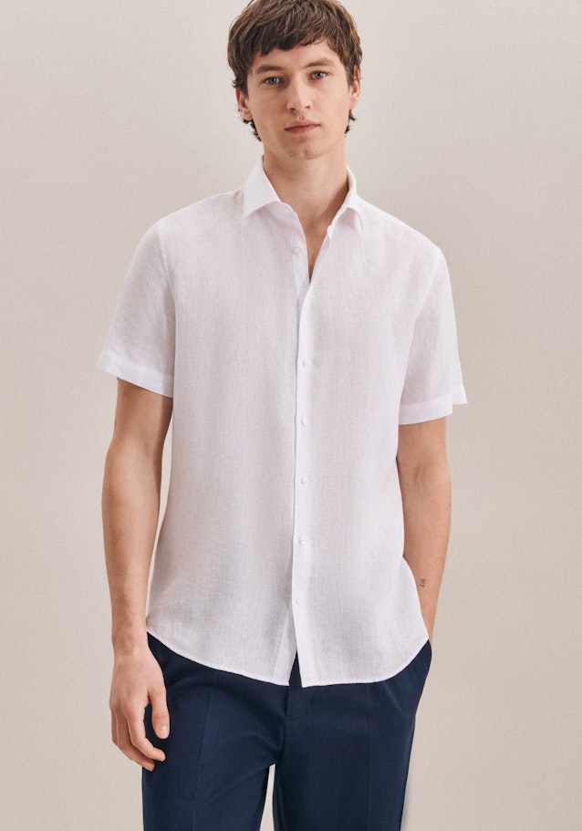 Leinen Kurzarm Leinenhemd in Slim mit Kentkragen in Weiß |  Seidensticker Onlineshop