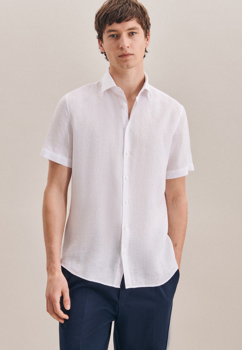Linen Short sleeve Linen shirt in Slim with Kent-Collar