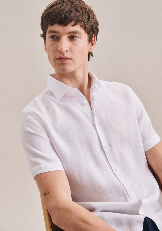 Linen Short sleeve Linen shirt in Slim with Kent-Collar in White |  Seidensticker Onlineshop