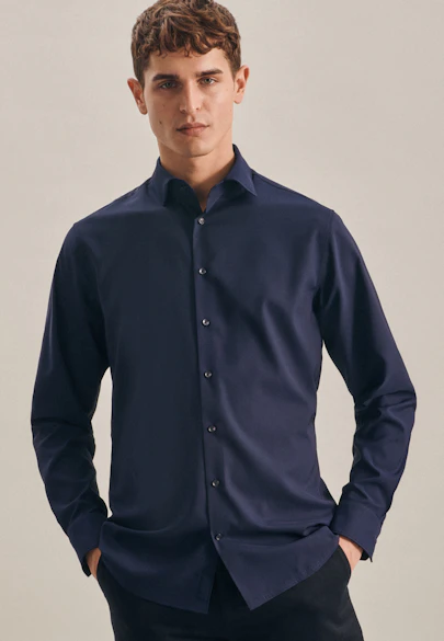 Shaped Performancehemd Uni in Dunkelblau |  Seidensticker Onlineshop