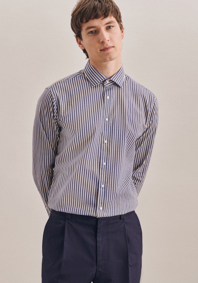 Linen shirt in Regular with Kent-Collar in Medium Blue | Seidensticker Onlineshop