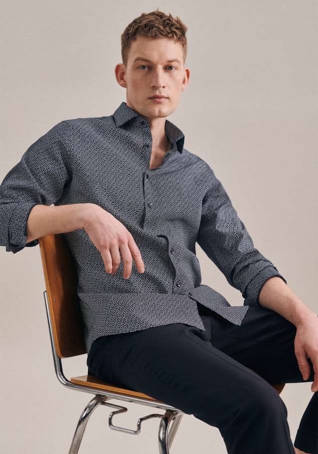 Linen shirt in Shaped with Kent-Collar in Dark Blue |  Seidensticker Onlineshop