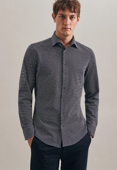 Slim Jerseyhemd Druck in Dunkelblau |  Seidensticker Onlineshop