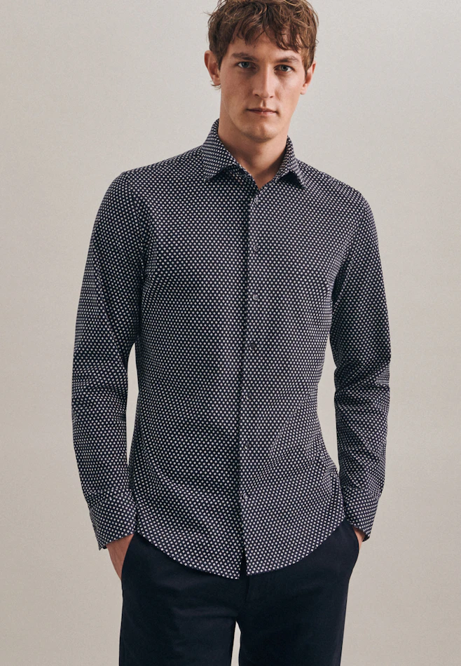 Slim Jerseyhemd Druck in Dunkelblau | Seidensticker Onlineshop
