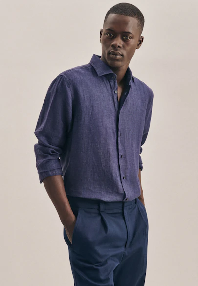 Regular Leinenhemd Uni in Dunkelblau |  Seidensticker Onlineshop