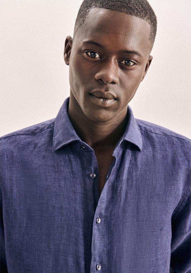 Linen shirt in Regular with Kent-Collar in Dark Blue |  Seidensticker Onlineshop