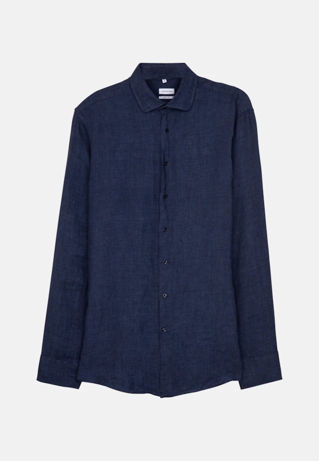 Regular Linen shirt Plain in Dark Blue |  Seidensticker Onlineshop