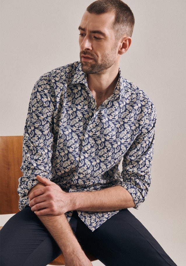 Regular Linen shirt Print in Brown | Seidensticker Onlineshop