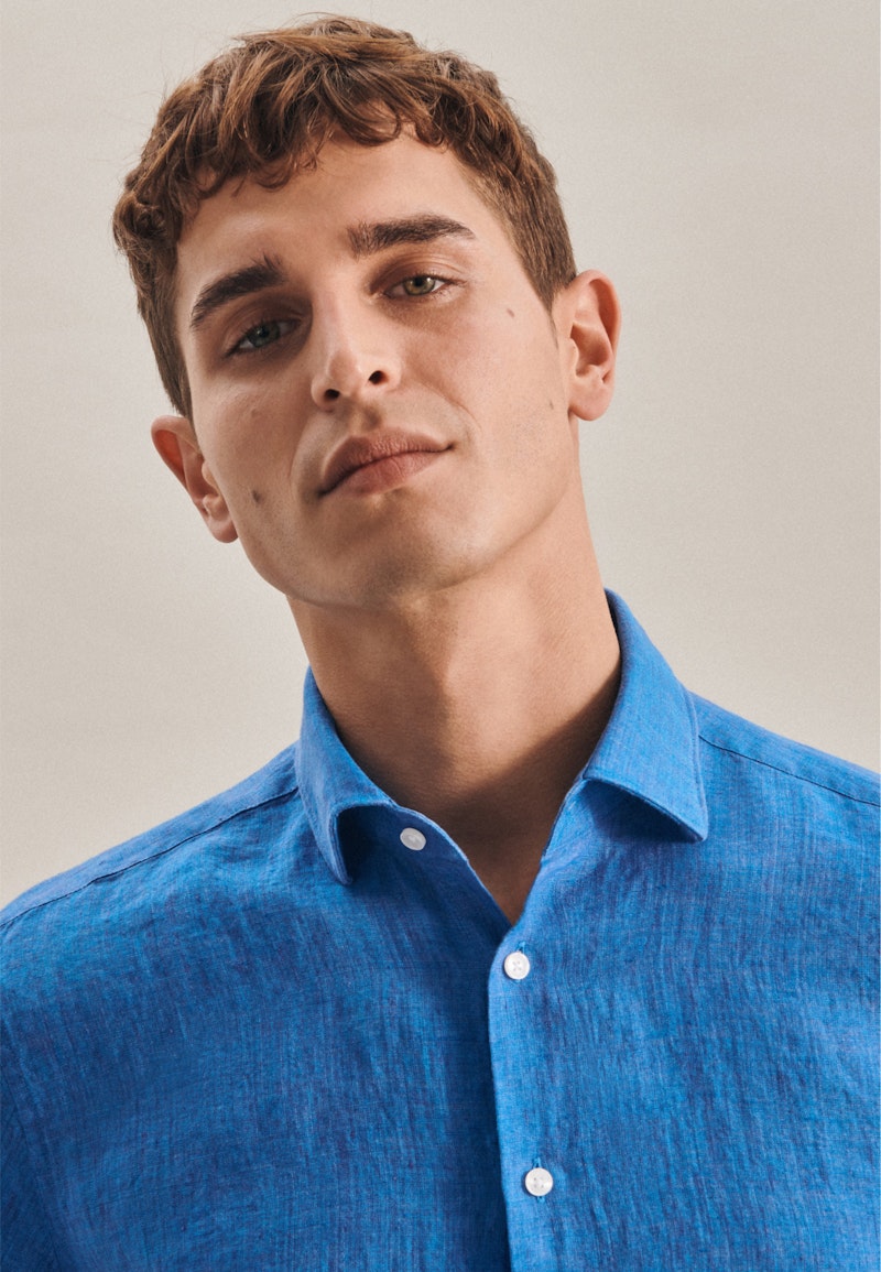 Linen Short sleeve Linen shirt in Regular with Kent-Collar