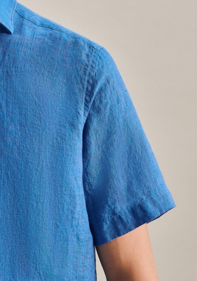 Linen Short sleeve Linen shirt in Regular with Kent-Collar in Turquoise |  Seidensticker Onlineshop